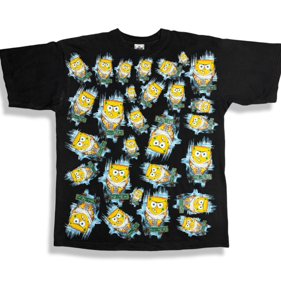 Vintage Y2K Gangster SpongeBob “ Street Bob Straight Hood” T-Shirt - Picture 1 of 4